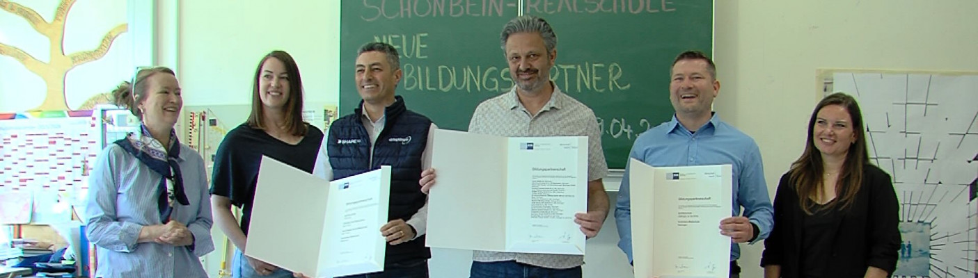 Kooperationsvertrag zwischen Sch&ouml;nbein-Realschule, ElringKlinger AG und Gebr. Knauer GmbH und Co. KG | Bildquelle: RTF.1